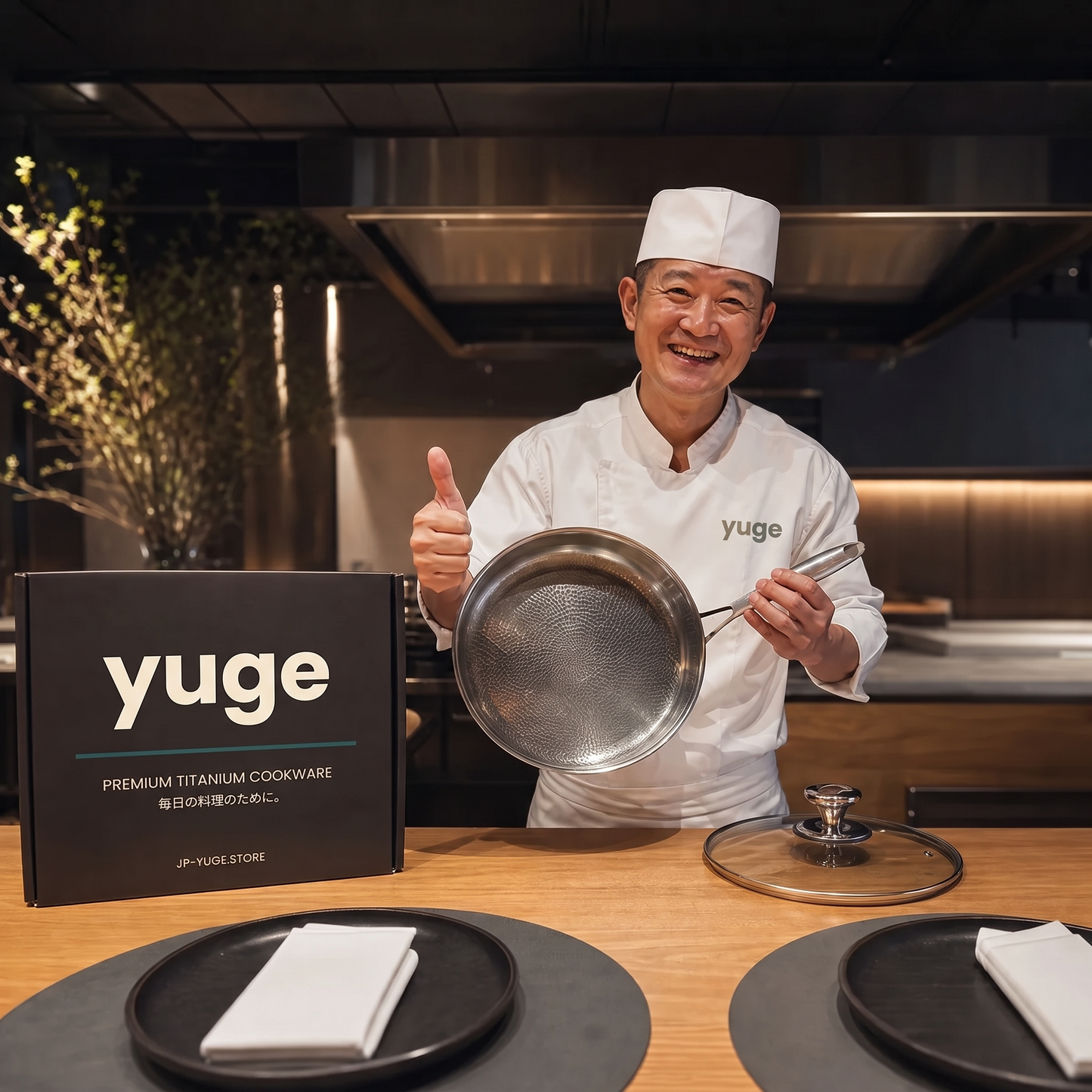 Yuge チタンフライパン｜シェフとパッケージ